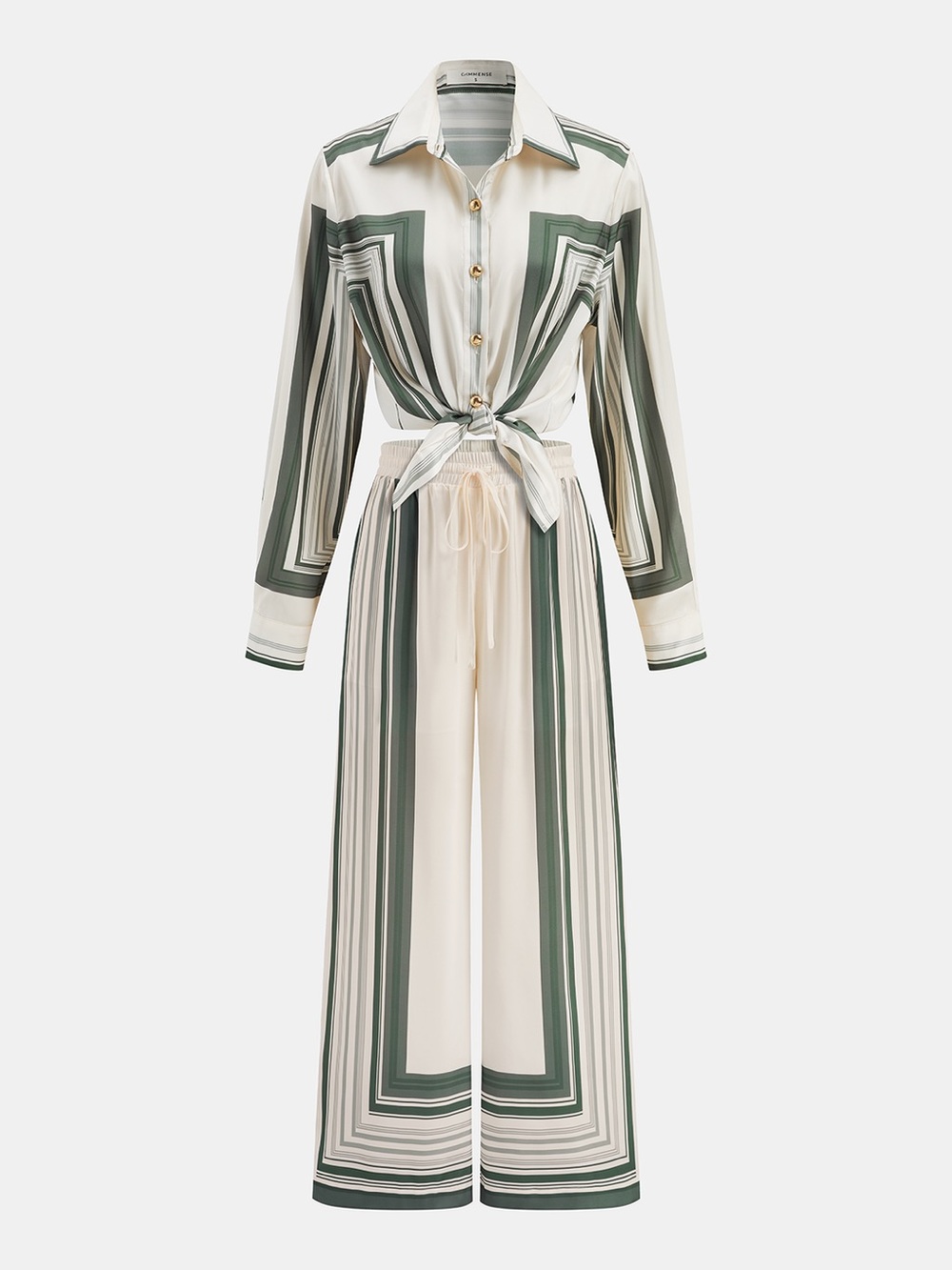Commense Cream and Olive Wide-Leg Jumpsuit - Picture 1 of 7